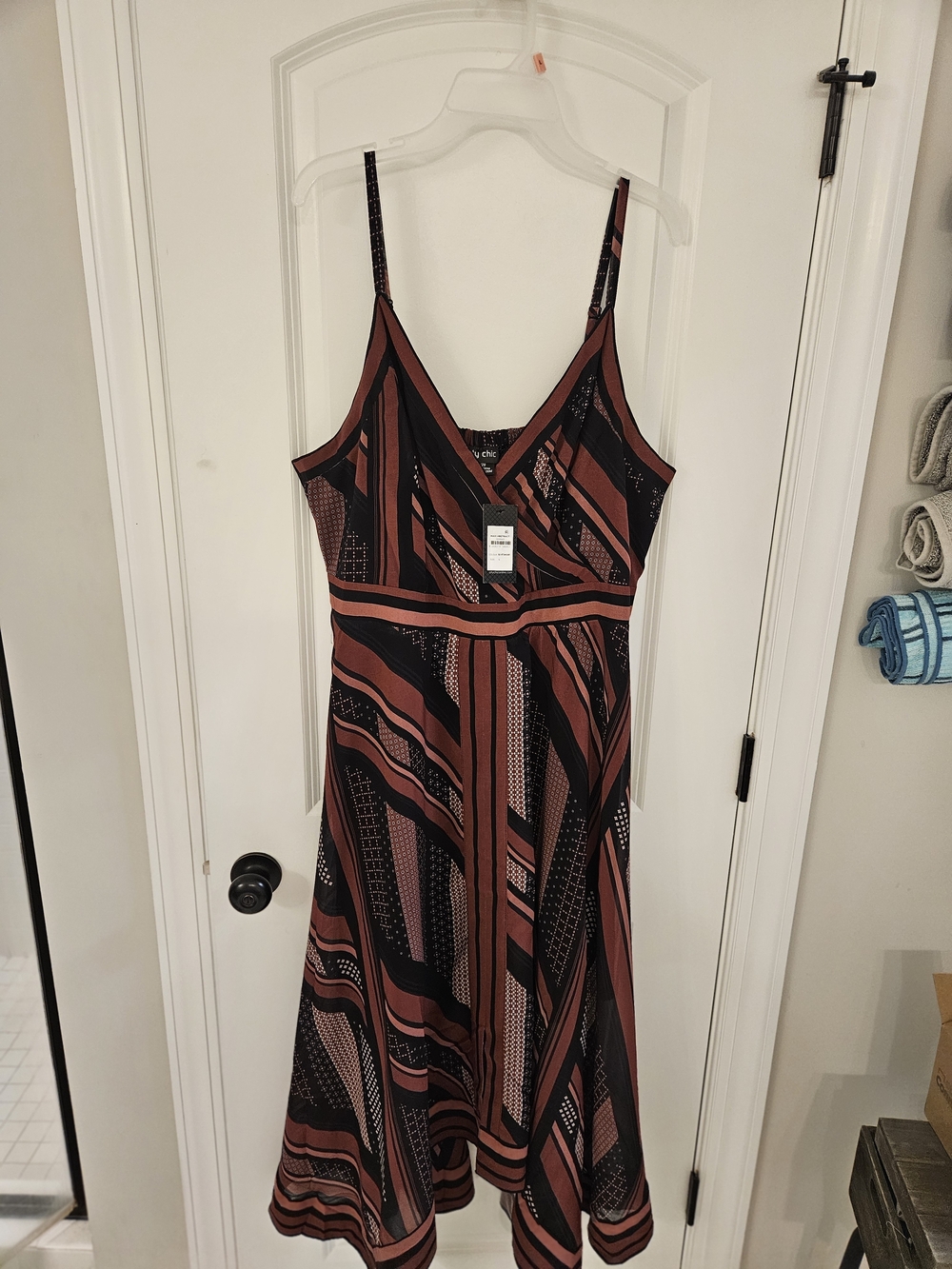 City Chic Rust and Black Striped Geometric Midi Dress